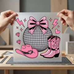 Pink Disco Cowgirl Retro Usa Retro Ready to Press DTF Transfer for Dtf