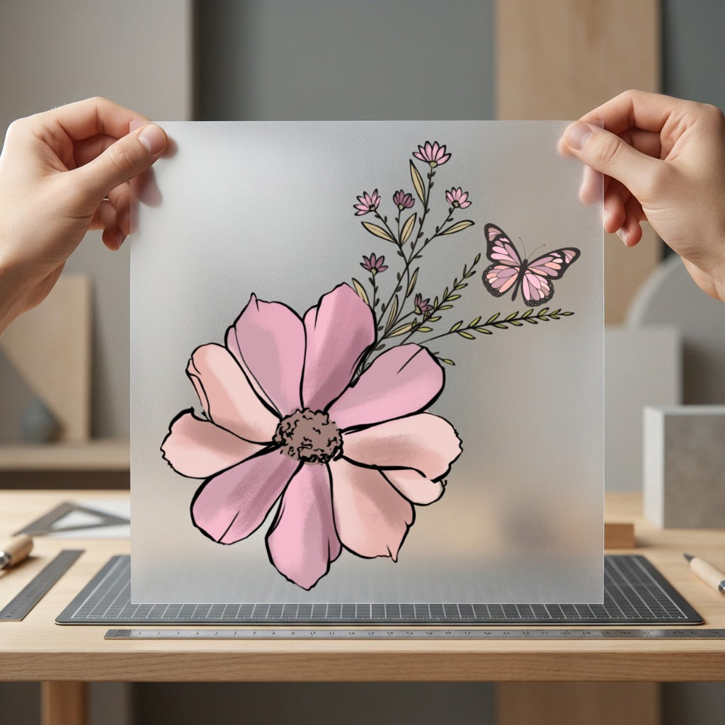 Pink Floral Butterfly Nature Floral Butterfly Ready to Press DTF Transfer for Dtf