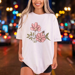 Pink Floral Cosmos Botanical Boho Aesthetic Ready to Press DTF Transfer for Dtf