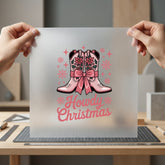 Pink Floral Cowboy Boots Usa Christmas Ready to Press DTF Transfer for Dtf