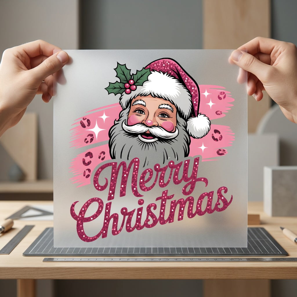 Pink Leopard Santa Merry Christmas Leopard Ready to Press DTF Transfer for Dtf