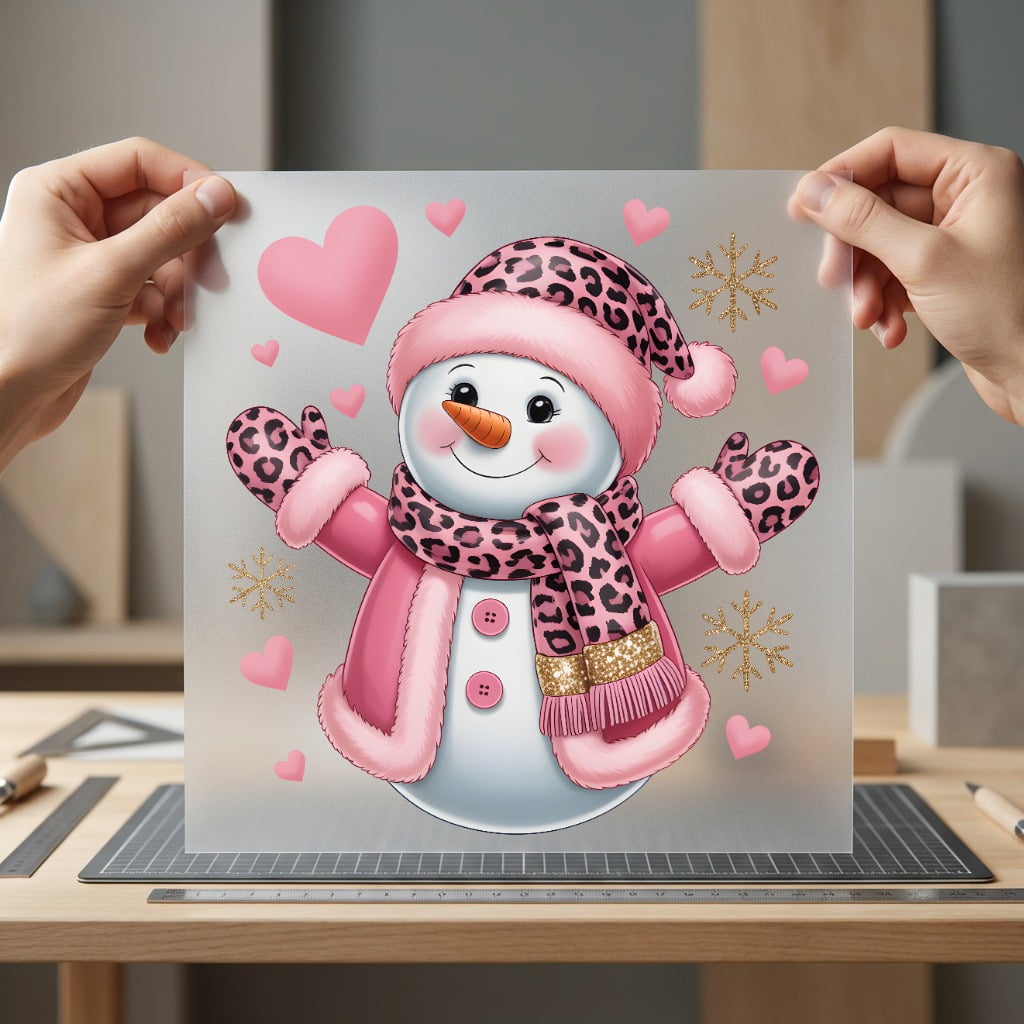 Pink Leopard Snowman Winter Christmas Valentine Ready to Press DTF Transfer for Dtf