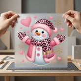 Pink Leopard Snowman Winter Christmas Valentine Ready to Press DTF Transfer for Dtf