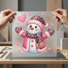 Pink Leopard Snowman Winter Christmas Valentine Ready to Press DTF Transfer for Dtf