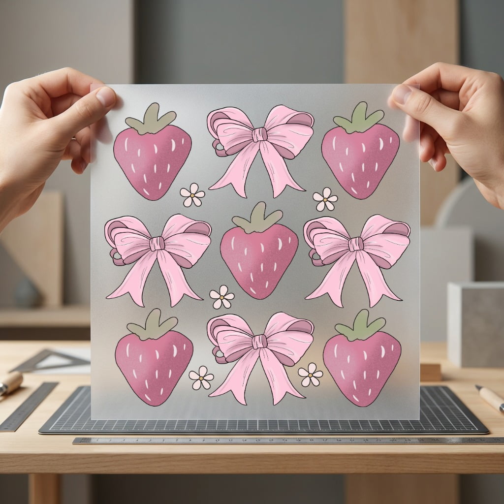 Pink Strawberries Bows Kawaii Aesthetic Ready to Press DTF Transfer for Dtf