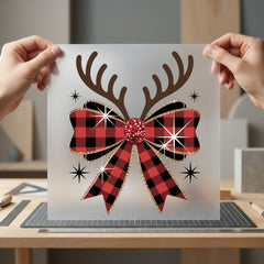Plaid Bow Reindeer Antlers Christmas Ready to Press DTF Transfer for Dtf