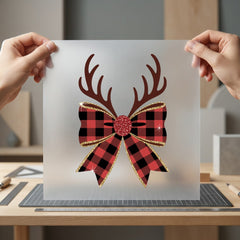 Plaid Reindeer Bow Christmas Christmas Ready to Press DTF Transfer for Dtf