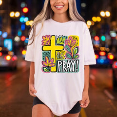 Pray Christian Cross Floral Christian Faith Ready to Press DTF Transfer for Dtf