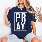 PRAY grungy white text, inside a rectangular frame | Prayer & Faith Tee - Luckets.com