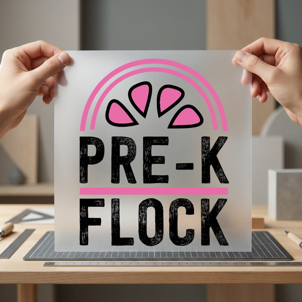 Pre-k Flock Pink Kindergarten Teacher Ready to Press DTF Transfer for Dtf