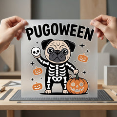 Pugoween Skeleton Pug Halloween Halloween Mom Ready to Press DTF Transfer for Dtf