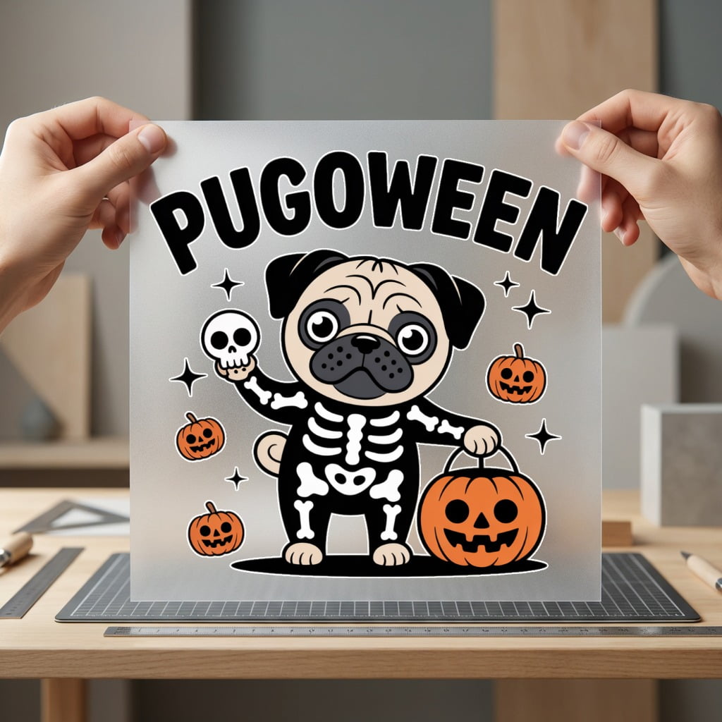 Pugoween Skeleton Pug Spooky Halloween Mom Ready to Press DTF Transfer for Dtf