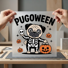 Pugoween Skeleton Pug Spooky Halloween Mom Ready to Press DTF Transfer for Dtf