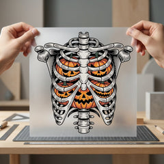 Pumpkin Skeleton Ribcage Halloween Halloween Vintage Ready to Press DTF Transfer for Dtf