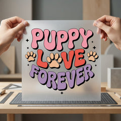 Puppy Love Forever Retro Valentine Mom Ready to Press DTF Transfer for Dtf