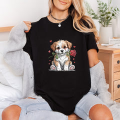 Puppy Rose Hearts Valentine Mom Dad Ready to Press DTF Transfer for Dtf