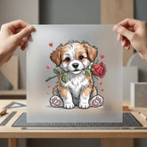 Puppy Rose Hearts Valentine Mom Dad Ready to Press DTF Transfer for Dtf