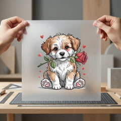 Puppy Rose Hearts Valentine Mom Dad Ready to Press DTF Transfer for Dtf