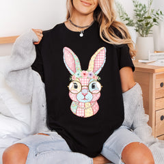 Quilted Bunny Glasses Patchwork Easter Grandma Ready to Press DTF Transfer for Dtf