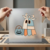 Quilted Ghost Pastel Pumpkin Halloween Funny Ready to Press DTF Transfer for Dtf