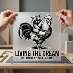 Raccoon Riding Rooster Funny Funny Sarcastic Ready to Press DTF Transfer for Dtf