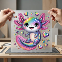 Rainbow Axolotl Kawaii Diy Aesthetic Ready to Press DTF Transfer for Dtf