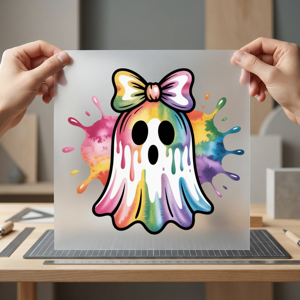 Rainbow Ghost Bow Spooky Halloween Aesthetic Ready to Press DTF Transfer for Dtf