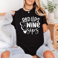 Red Lips Wine Sips Funny Ready to Press DTF Transfer for Dtf