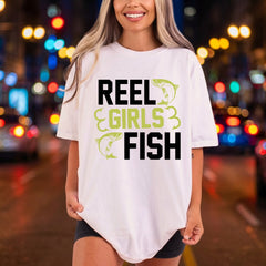 Reel Girls Fish Fishing Fishing Ready to Press DTF Transfer for Dtf