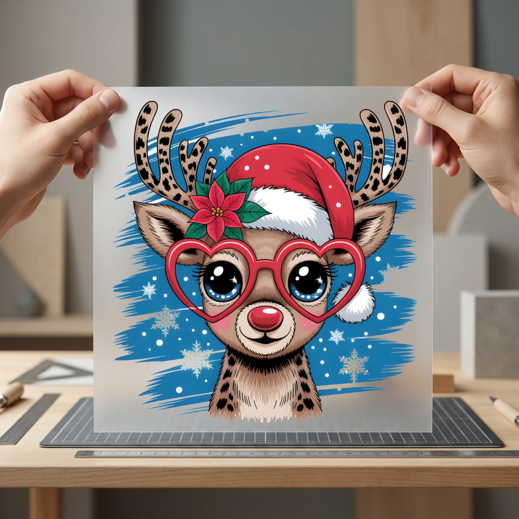 Reindeer Heart Glasses Christmas Christmas Ready to Press DTF Transfer for Dtf