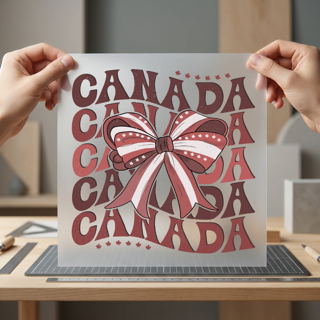 Retro Canada Ribbon Bow Patriotic Vintage Ready to Press DTF Transfer for Dtf