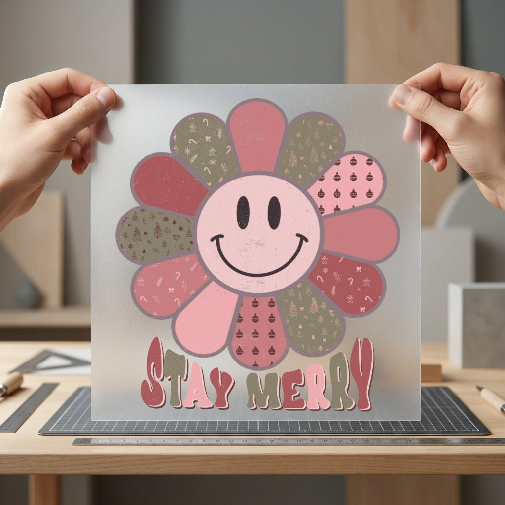 Retro Christmas Smiley Flower Christmas Vintage Ready to Press DTF Transfer for Dtf