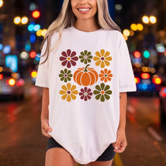 Retro Floral Pumpkin Autumn Halloween Thanksgiving Ready to Press DTF Transfer for Dtf