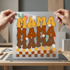 Retro Mama Daisy Checkerboard Mom Mama Ready to Press DTF Transfer for Dtf