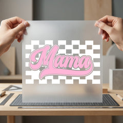 Retro Mama Pink Checkerboard Mom Retro Ready to Press DTF Transfer for Dtf