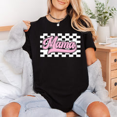 Retro Mama Pink Checkerboard Mom Retro Ready to Press DTF Transfer for Dtf