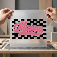 Retro Mama Pink Checkerboard Mom Retro Ready to Press DTF Transfer for Dtf