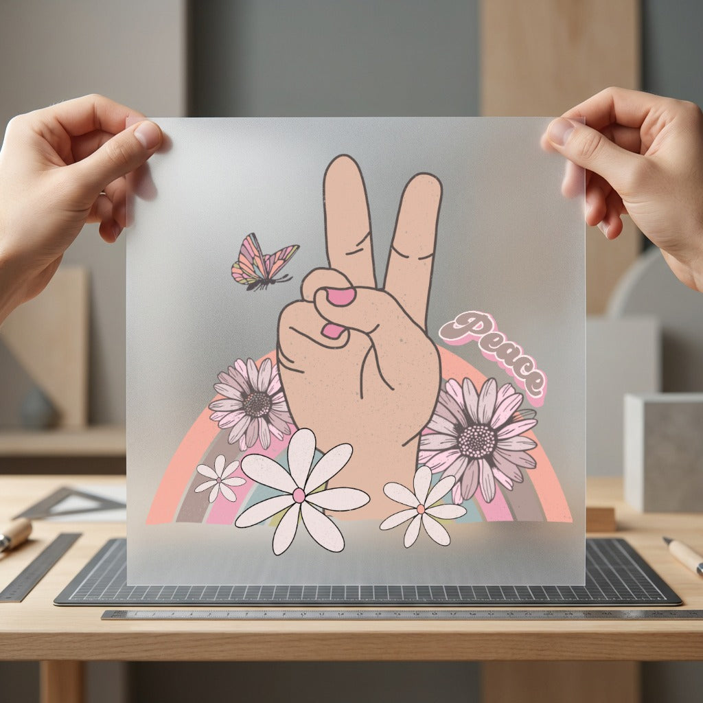 Retro Peace Sign Flowers Vintage Retro Ready to Press DTF Transfer for Dtf