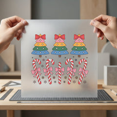 Retro Rainbow Christmas Trees Christmas Retro Ready to Press DTF Transfer for Dtf