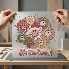 Retro Smiley Flowers Christmas Christmas Retro Ready to Press DTF Transfer for Dtf