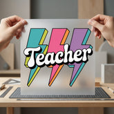 Retro Teacher Lightning Bolts Teacher Retro Ready to Press DTF Transfer for Dtf