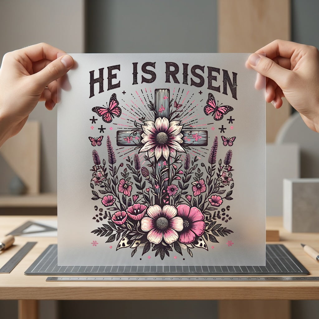 Risen Floral Cross Christian Christian Faith Ready to Press DTF Transfer for Dtf