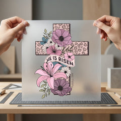 Risen Floral Cross Christian Christian Faith Ready to Press DTF Transfer for Dtf