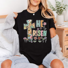 Risen Floral Cross Spring Christian Faith Ready to Press DTF Transfer for Dtf