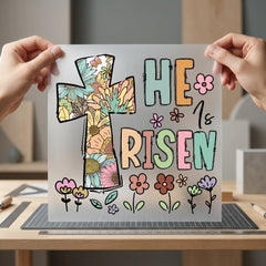 Risen Floral Cross Spring Christian Faith Ready to Press DTF Transfer for Dtf