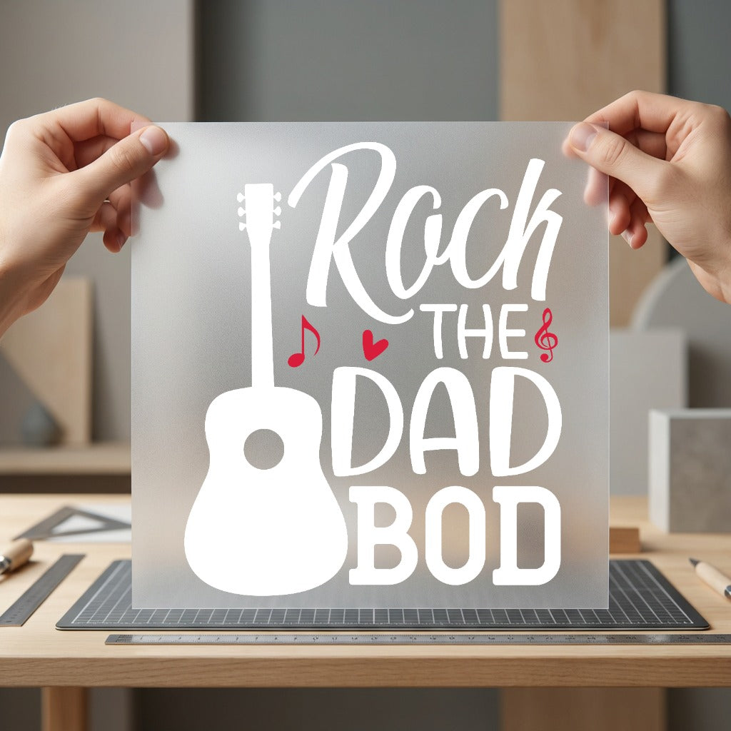 Rock Dad Bod Guitar Dad Funny Ready to Press DTF Transfer for Dtf