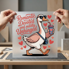 Romantic Devoted Unhinged Goose Valentine Funny Ready to Press DTF Transfer for Dtf