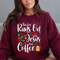Runs On Jesus And Coffee | Christmas Spirit Sweatshirt - Luckets.com