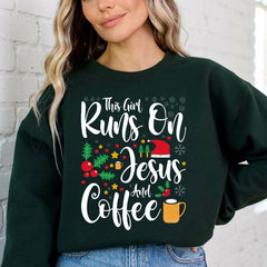 Runs On Jesus And Coffee | Christmas Spirit Sweatshirt - Luckets.com