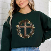Rustic Cross & Daisy Wreath | Faith & Nature Sweatshirt - Luckets.com